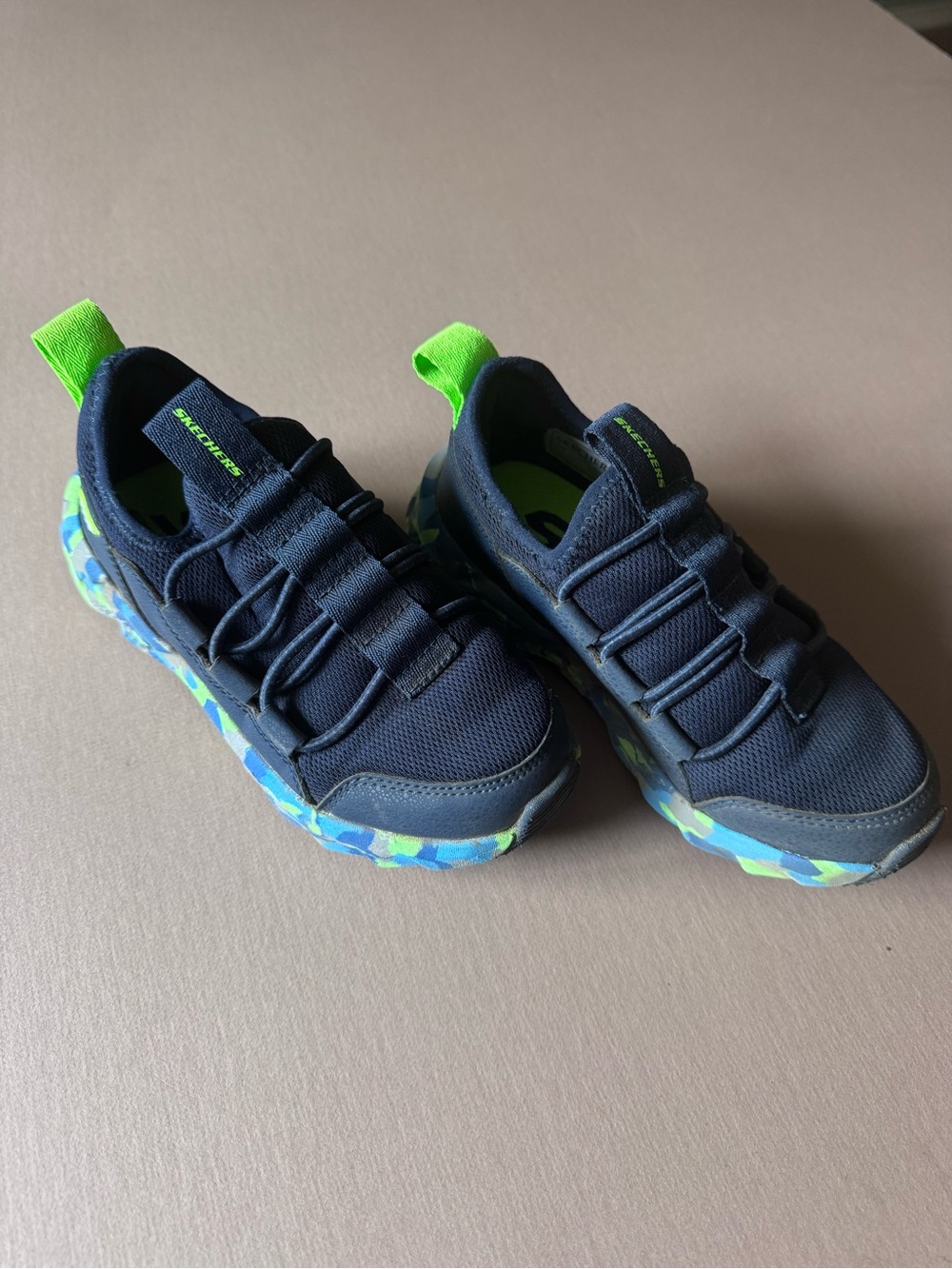 Skechers Kids Navy Sneakers with Neon Green Accents